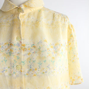Vintage 80s Floral Button Down Crepe Blouse Top